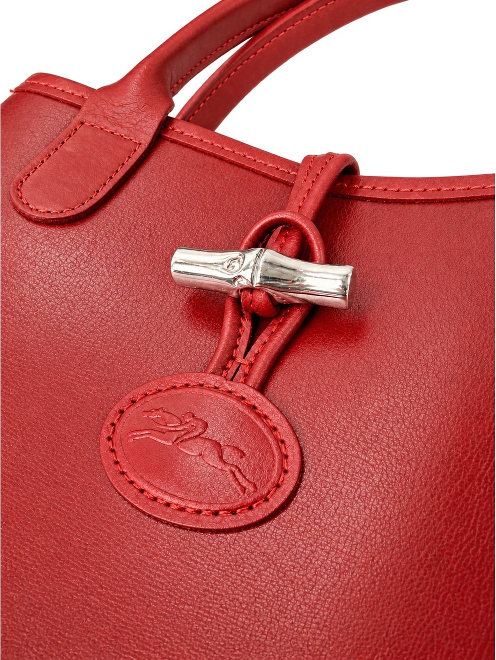 Longchamp Le Roseau Vintage Red Leather Top Handle Tote Bamboo Clasp | Pre-Loved - Picture 2 of 8